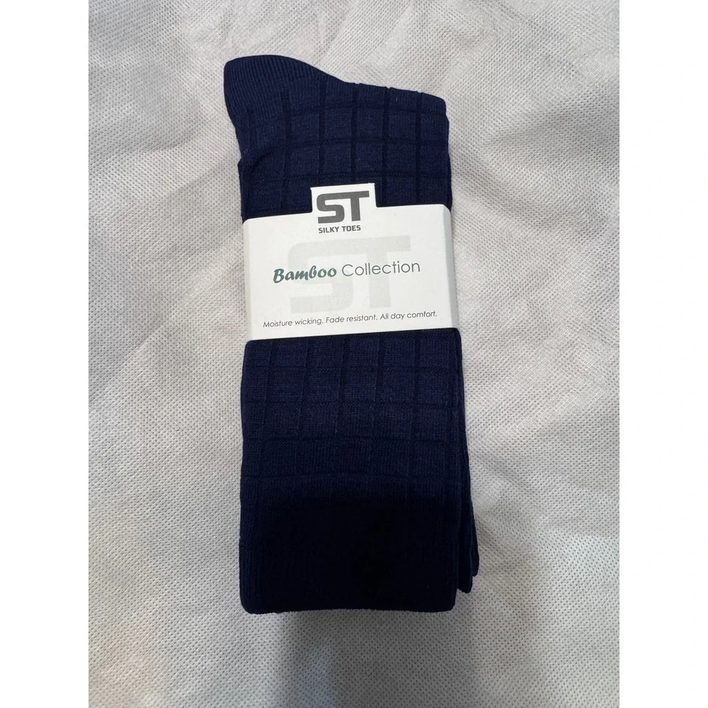 Silky Toes Bamboo Collection Navy Blue Textured Grid Dress Socks Women NWOT